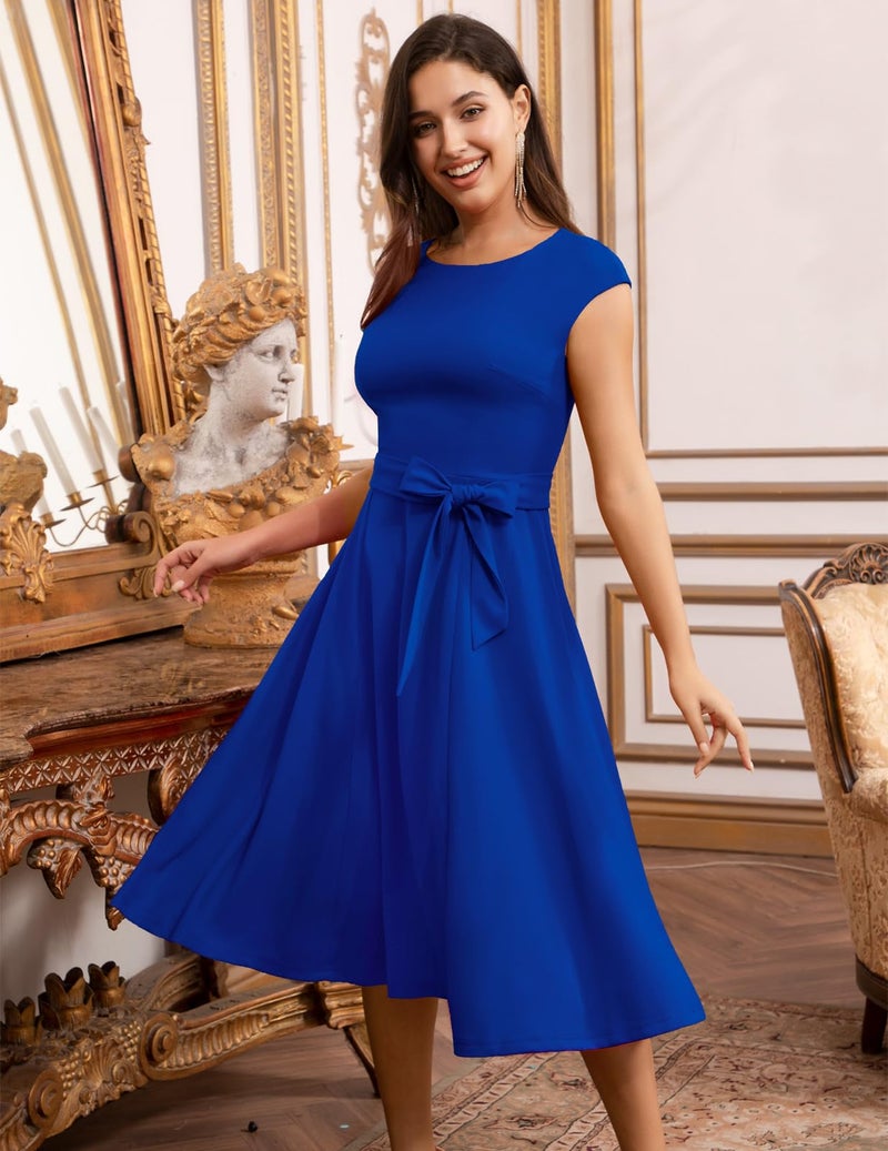 DRESSTELLS Cocktail Dresses, Women's Formal Spring Summer Wedding Guest Church Bridesmaid Easter 1950s Vintage Tea Party Modest Prom Dress RoyalBlue XL - Image 2